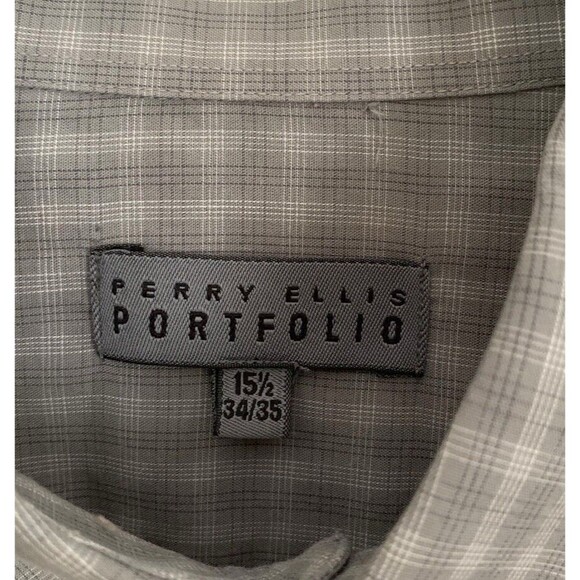 Perry Ellis Portfolio Long Sleeve Button Down Shirt Men's 15.5 34/35 Gray Check - Picture 2 of 10